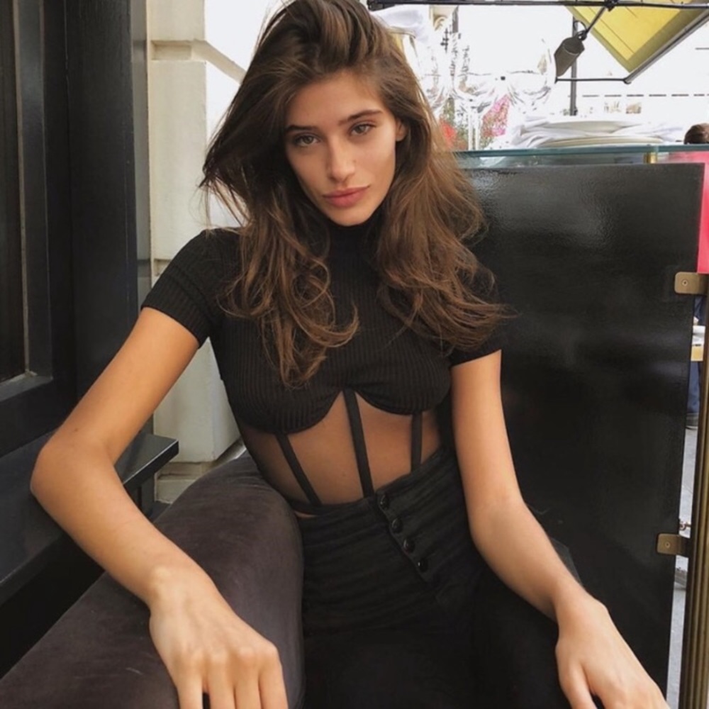 Black mesh crop top